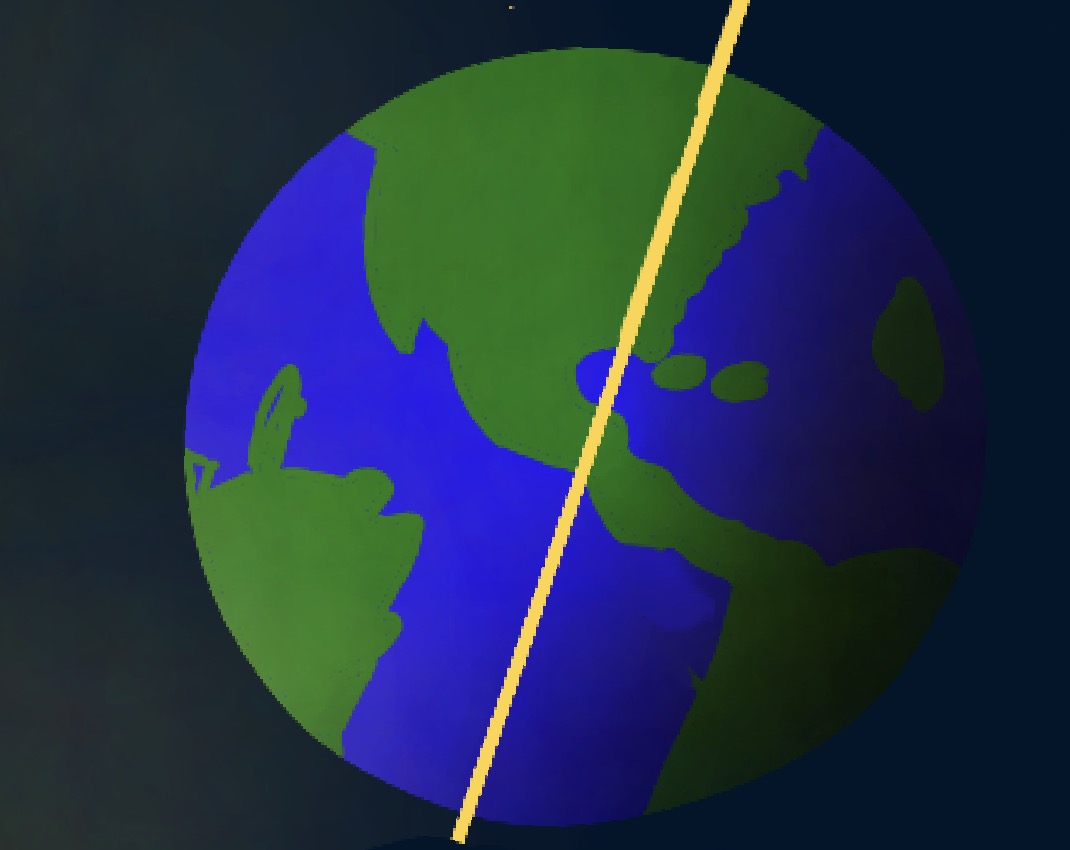 Illustration of Earth showing its tilted axis and the division between day and night